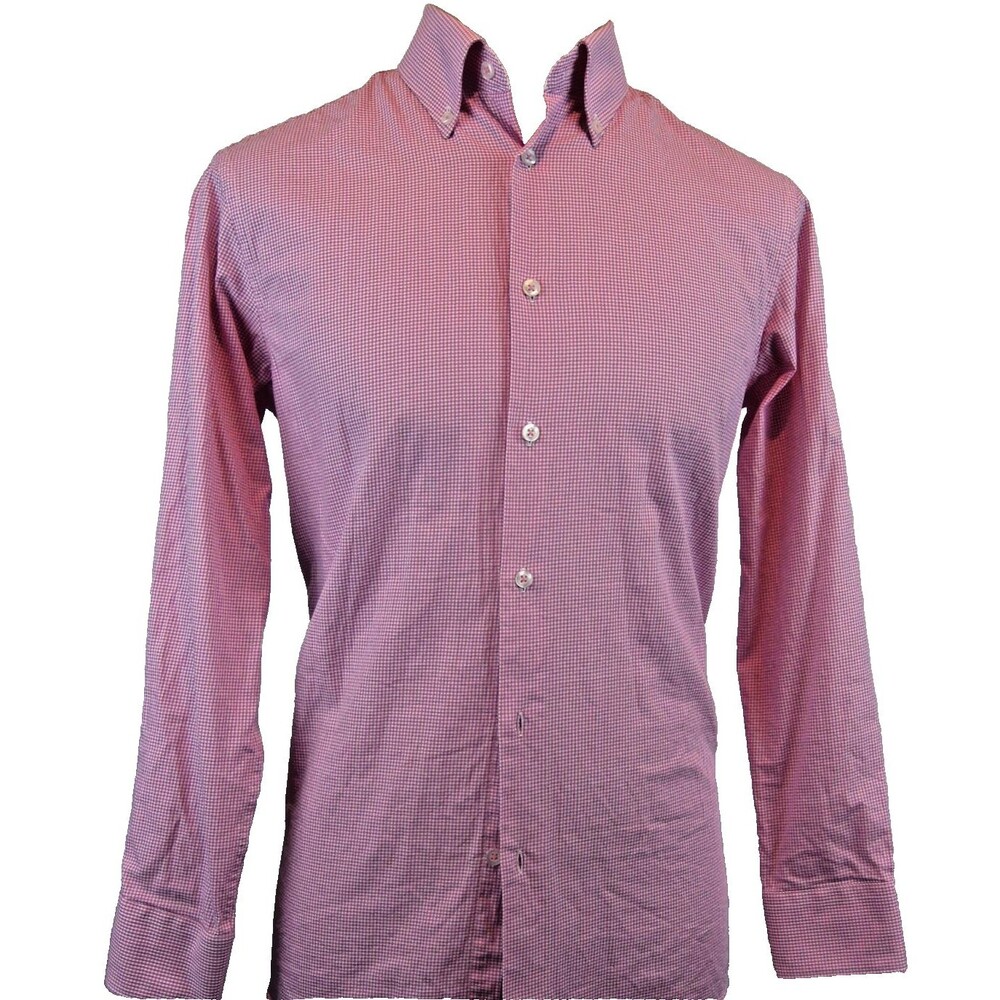 Mens James Tattersall London Rose Checked Cotton LS Casual Shirt sz 15.5-32/33